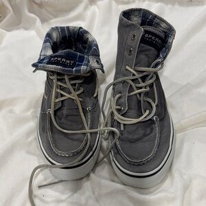 Sperry Charcoal High-Top Sneakers with Plaid Interior
